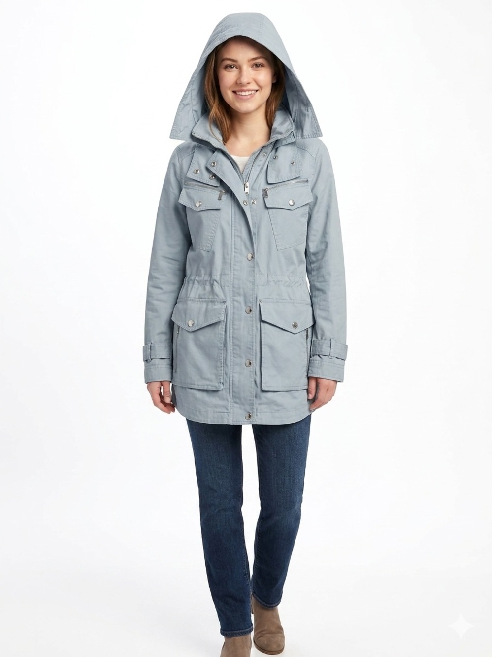 Michael Kors Light Blue Hooded Utility Jacket